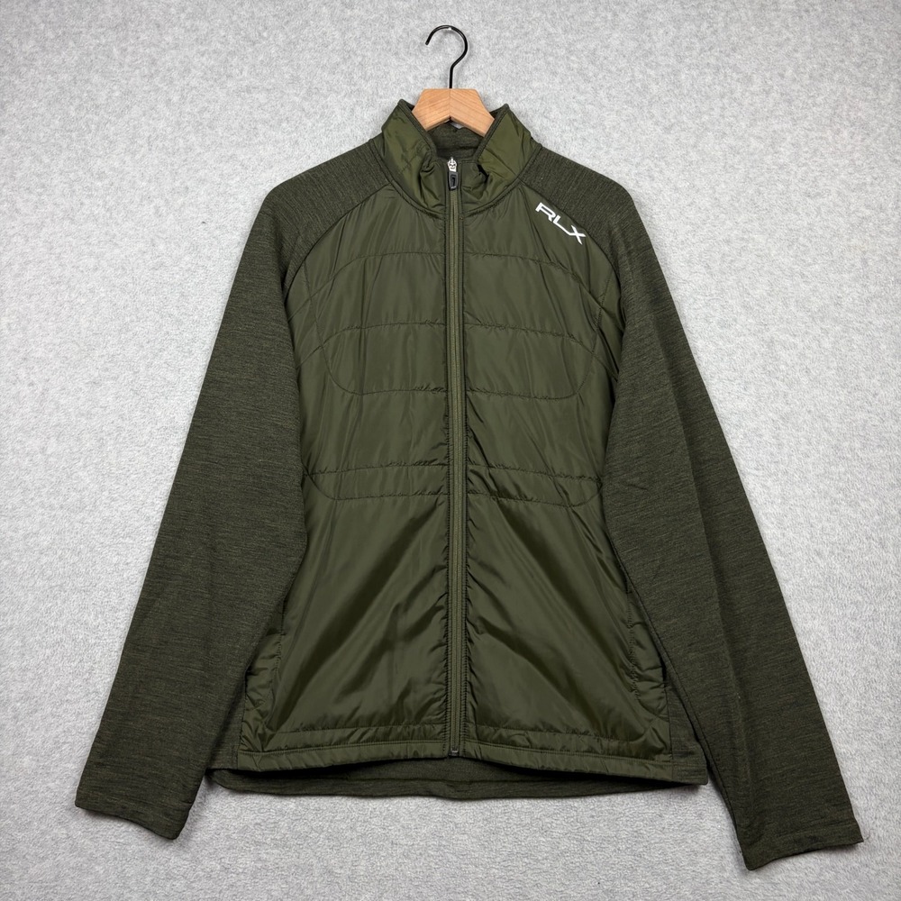 RLX Ralph Lauren Jacket Mens XL Olive Green Quilted Wool Hybrid Full Zip Golf